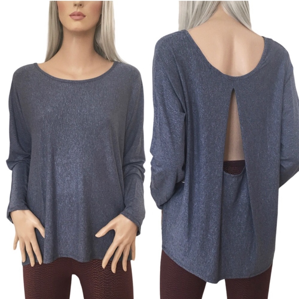 SPLENDID Long Sleeve Tee Open Vented Back Activewear Fitness Yoga Rayon Blend